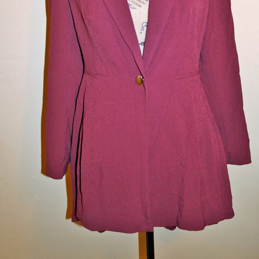 Maroon Long Ruffle Back Blazer - image 2